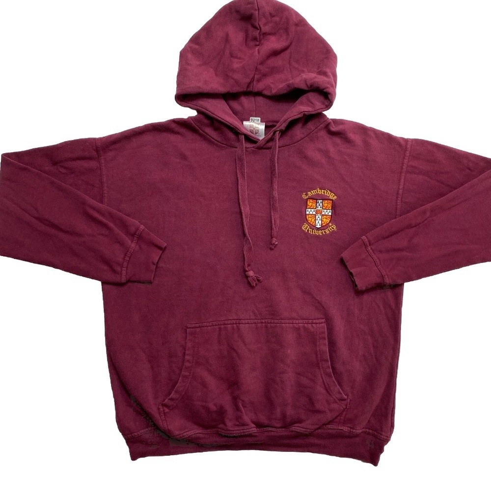 Vintage Cambridge University Hoodie Men's L Red Embroidered Crest Pullover